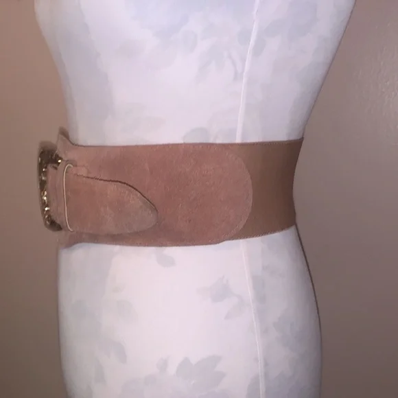 Access. Small Genuine Leather & Stretch Mauve Brass Tone Buckle Belt - Picture 3 of 11